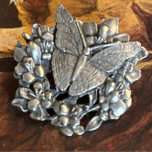 Limited Edition Vintage Birds & Bloom 1998 Silver Butterfly and Floral Accent